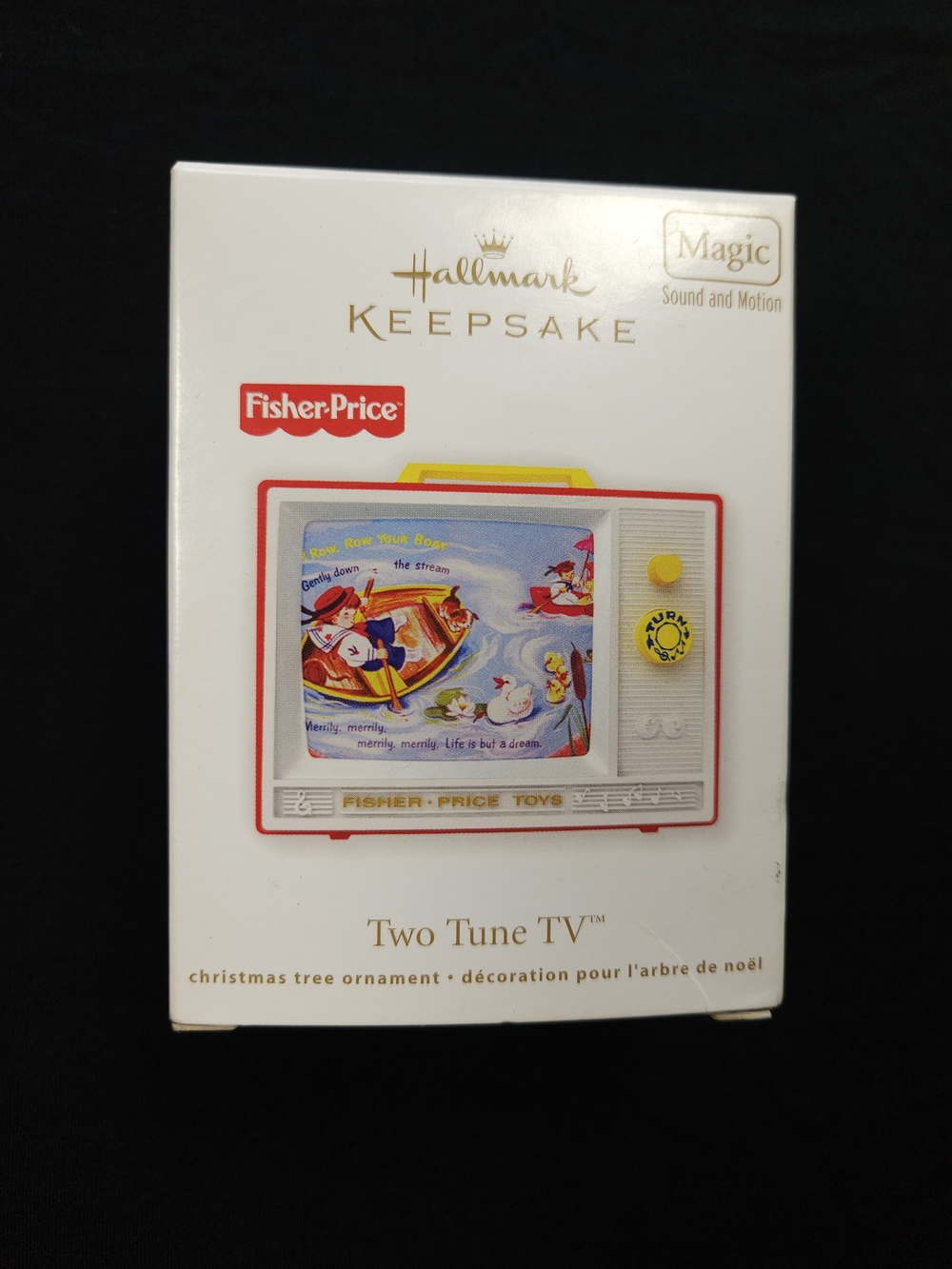 Fisher-Price White and Red Two Tune TV Ornament with Yellow Knob